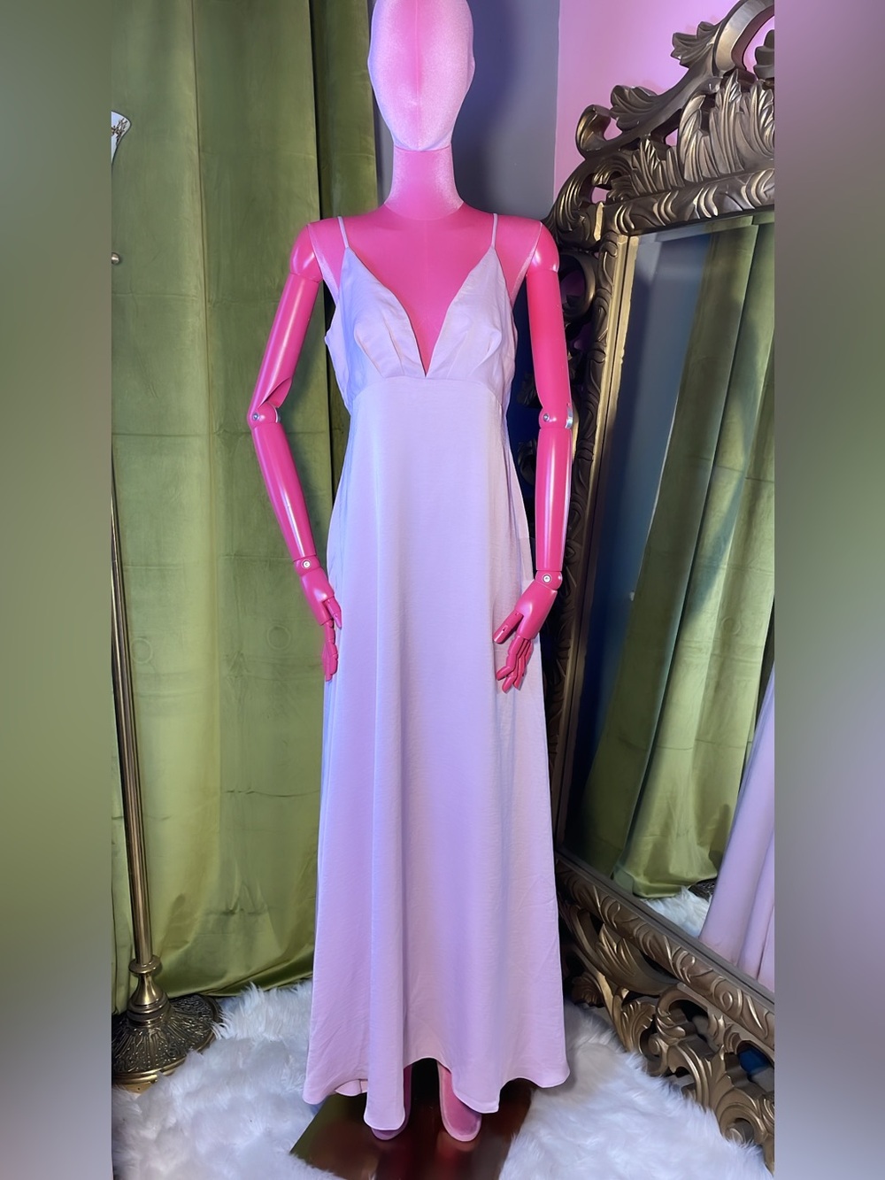 Lulu's Pink Slip Maxi Dress with V-Neck